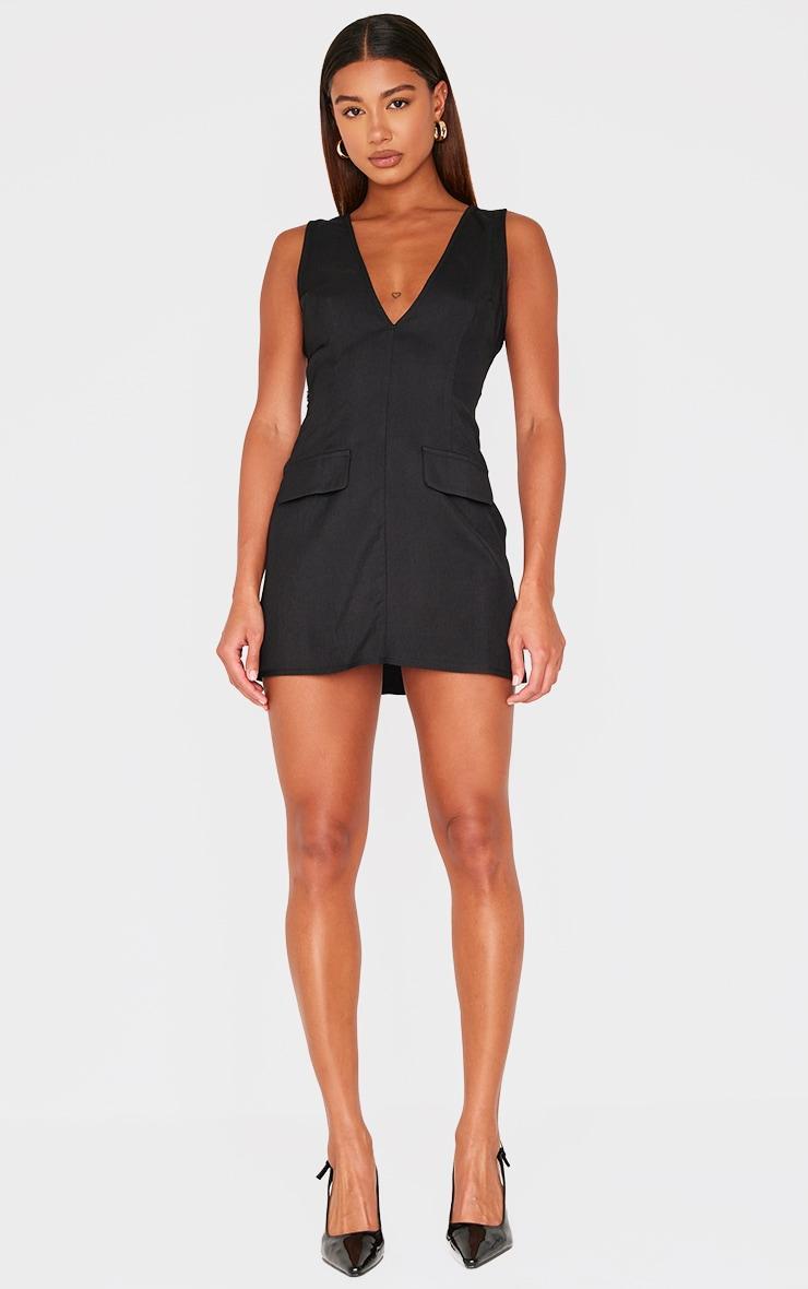 Black Plunge Pocket Detail Mini Dress Product Image