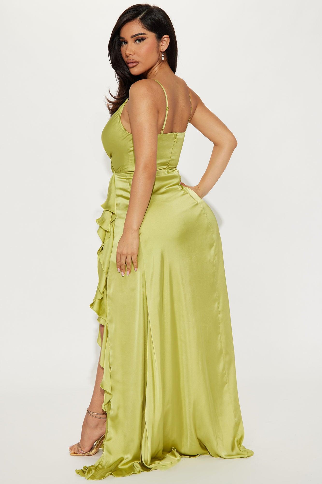 Donna Satin Maxi Dress - Chartreuse Product Image