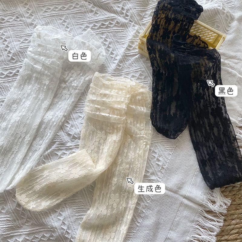 Floral Lace Trim Sheer Socks Product Image