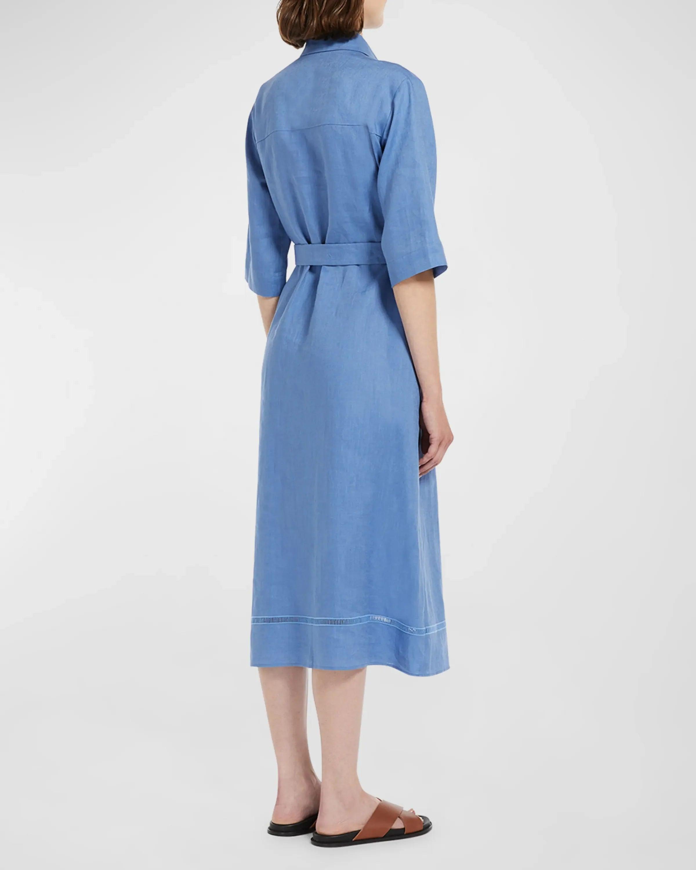 Max Mara Nocino Belted Linen Midi Shirt Dress Product Image