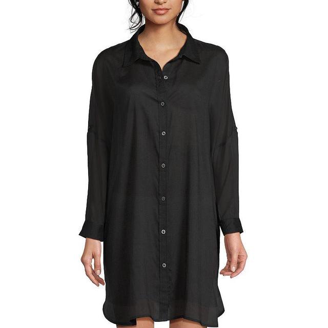 Womens Lands End Sheer Modal Oversized Button Front Swim Cover-Up Product Image