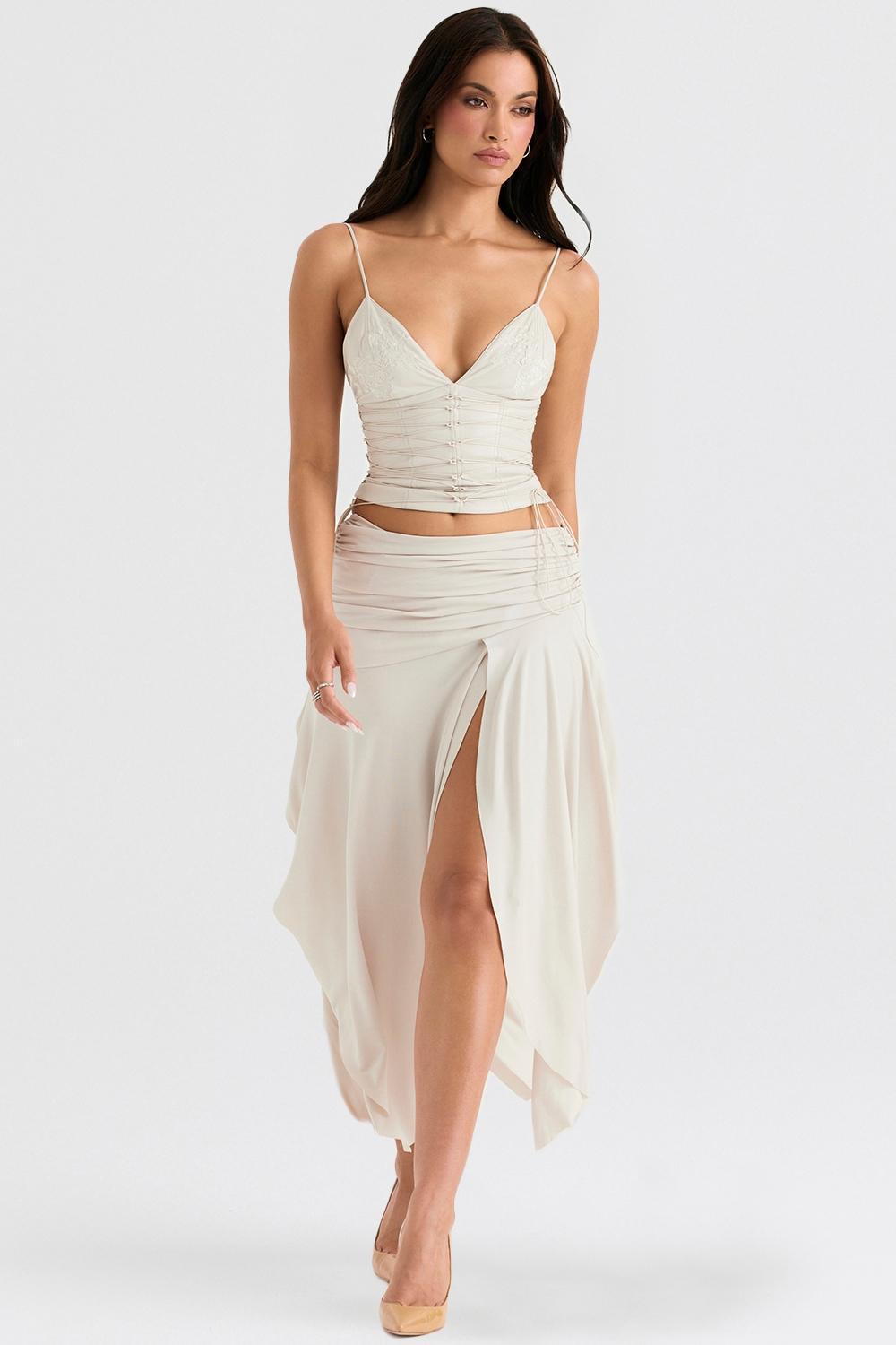 Kaira Off White Draped Midi Skirt Product Image