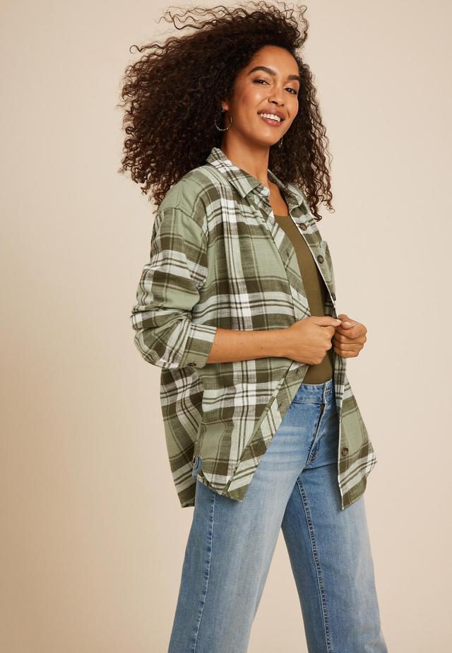 Cabin Plaid Boyfriend Tunic Shirt Product Image