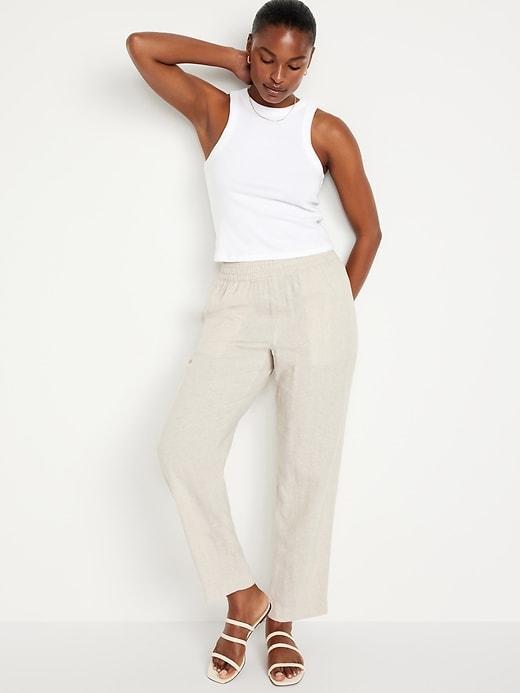 High-Waisted Linen-Blend Straight Pants product image