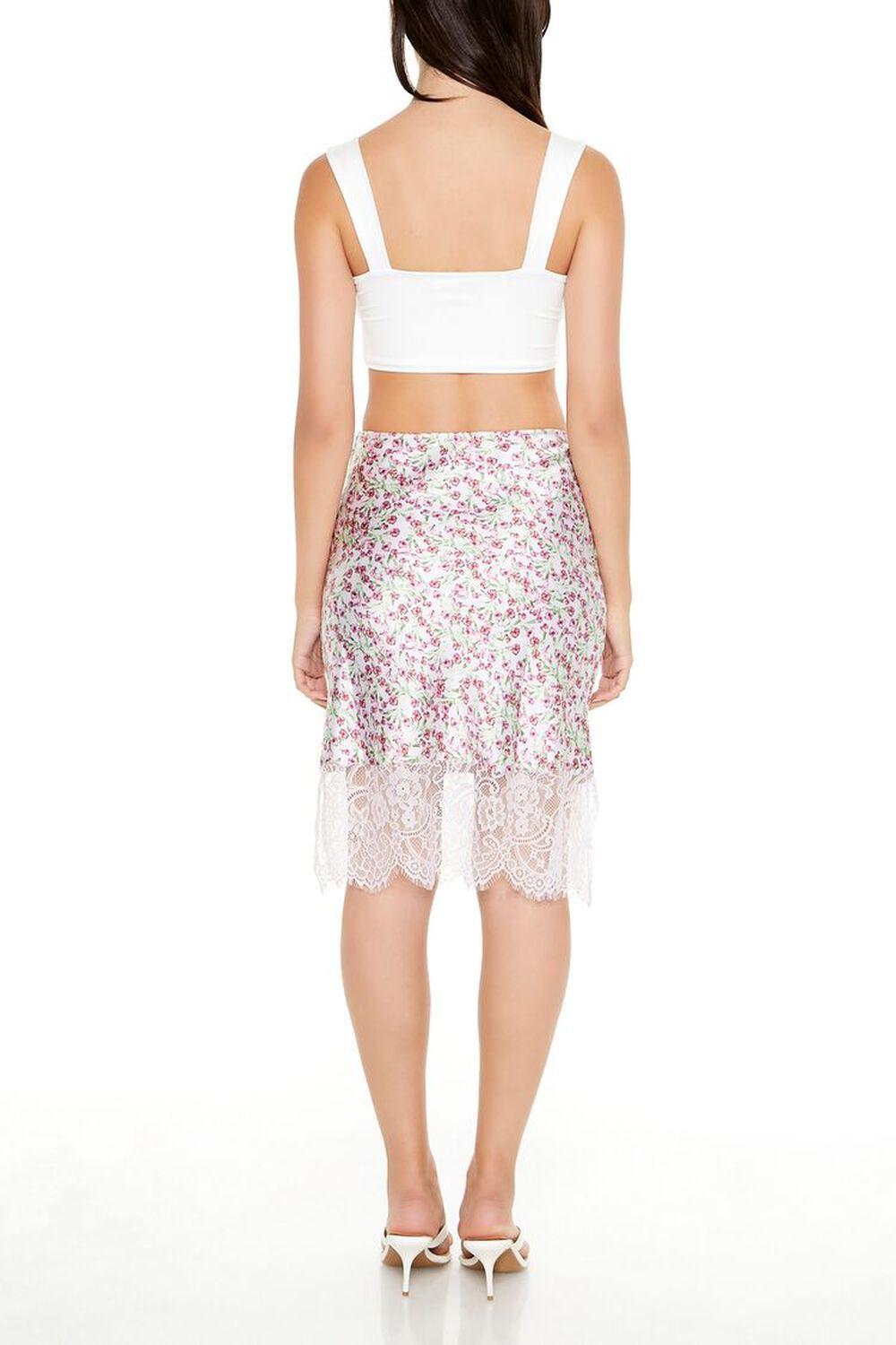 Floral Lace-Trim Slip Midi Skirt | Forever 21 Product Image