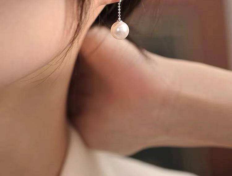 925 Sterling Silver Faux Pearl Drop Earring Product Image