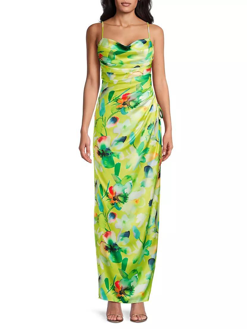 Floral Ruched Sateen Column Gown Product Image