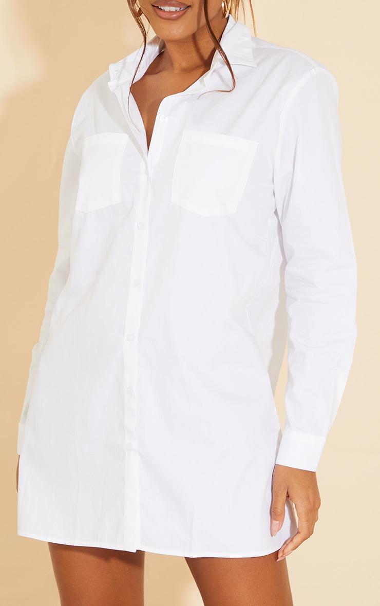 White Long Sleeve Button Shirt Dress Product Image