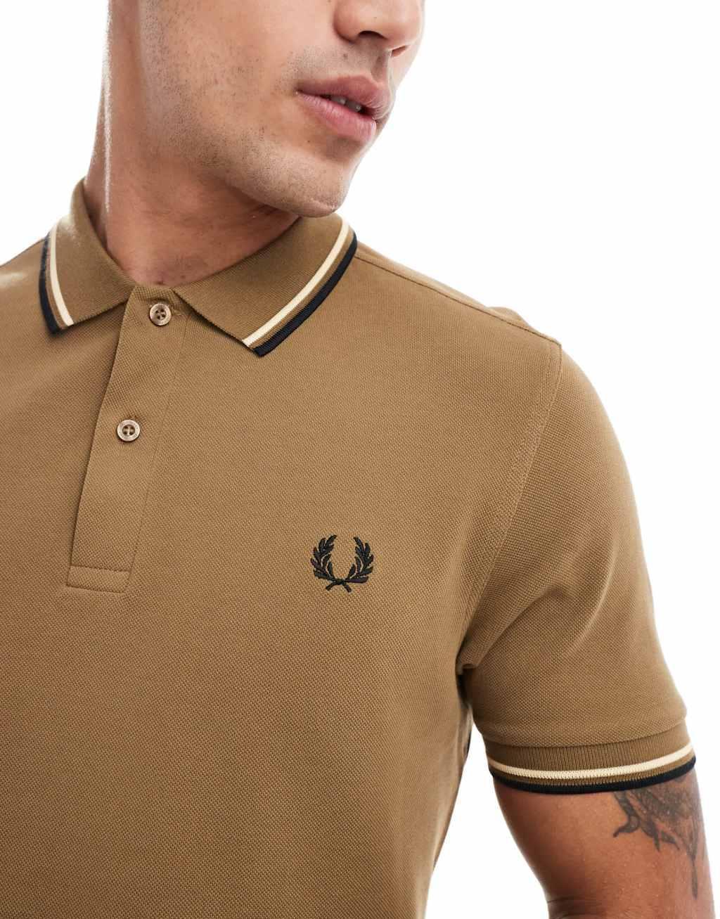 Fred Perry twin tipped polo shirt in light brown Product Image