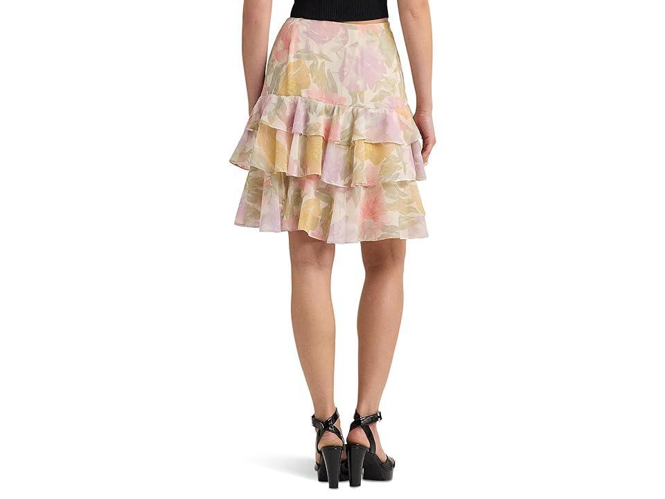 LAUREN Ralph Lauren Floral Crinkle Georgette Tiered Skirt (Cream ) Women's Skirt Product Image