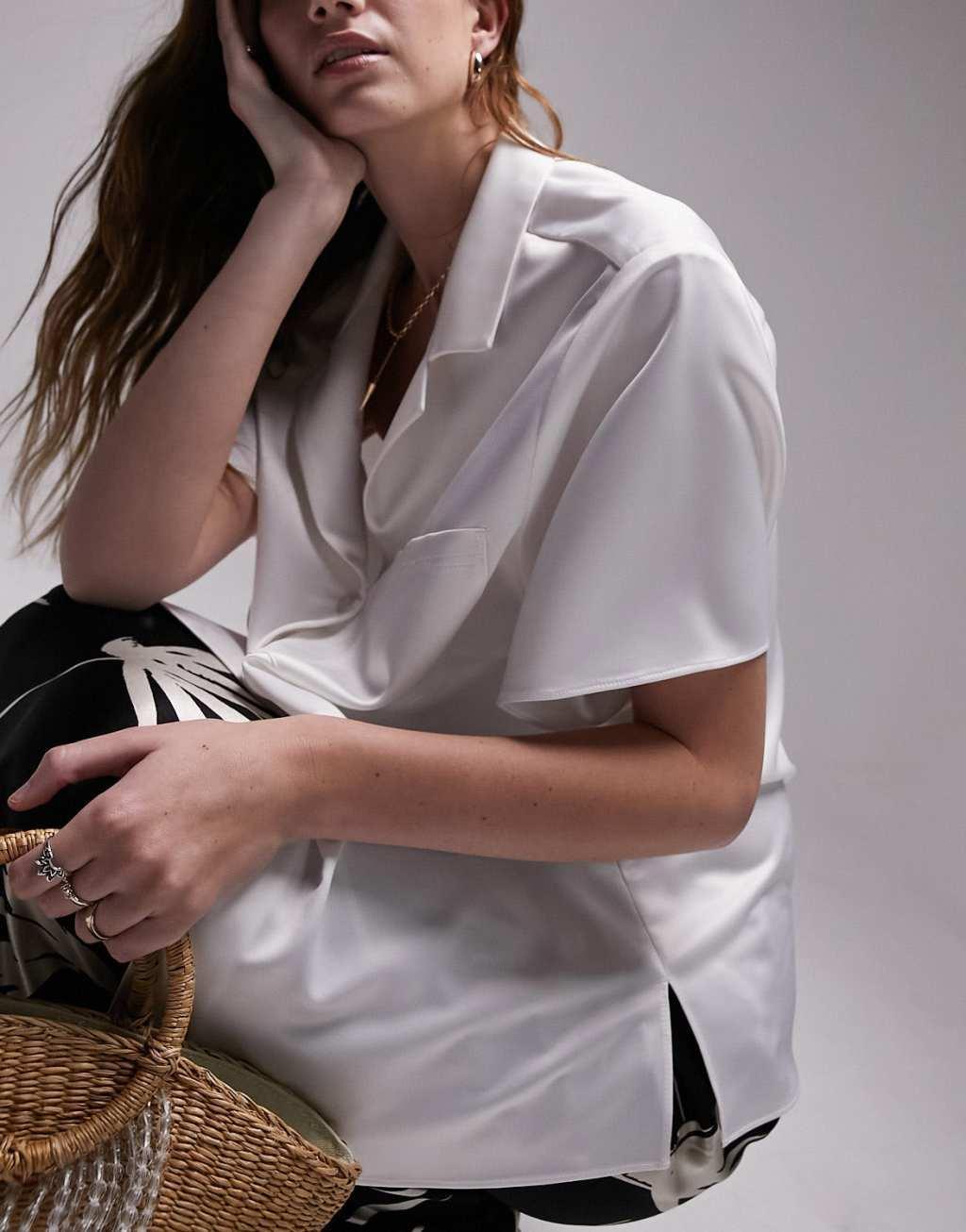 Topshop satin short sleeve shirt Product Image