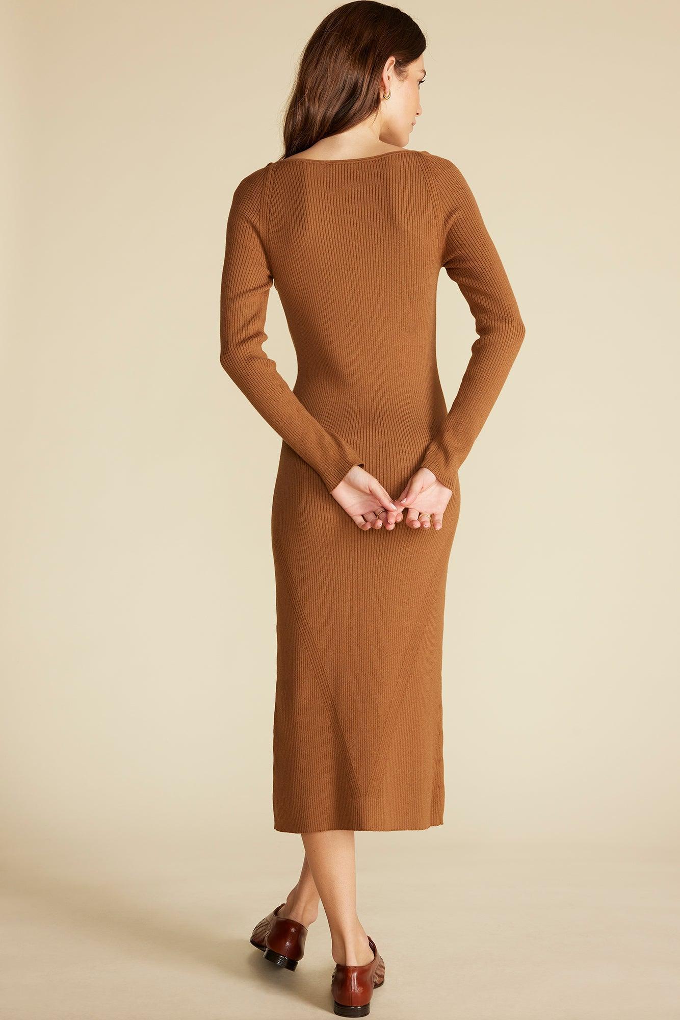 Maelle Square Neck Sweater Dress - Almond Brown Product Image