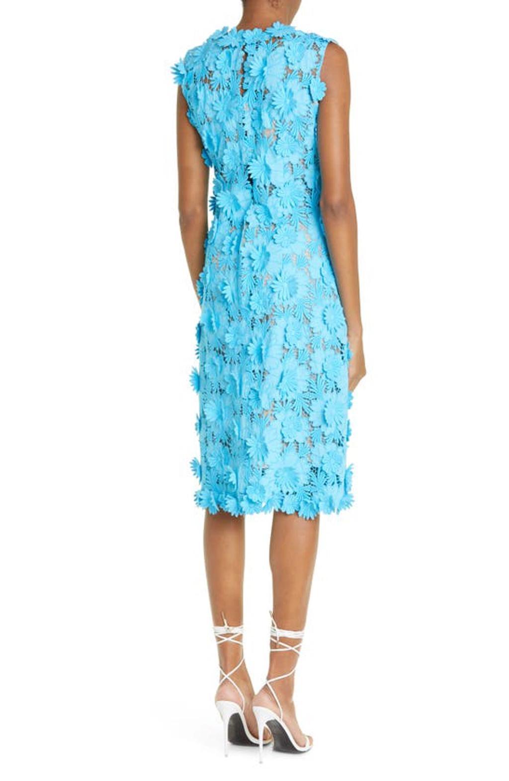 Floral Print Pleated Cotton Sundress In Sky Blue Product Image