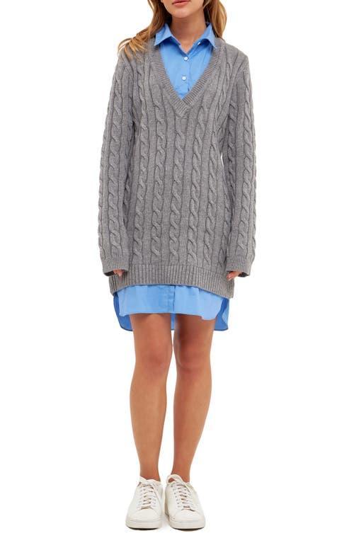 English Factory Mixed Media Cable Stitch Long Sleeve Sweater Dress Product Image