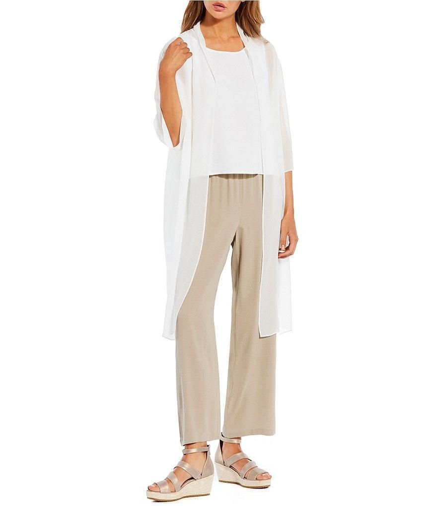 Eileen Fisher Sheer Silk Georgette 3/4 Sleeves Side Slit Open Front Jacket Product Image