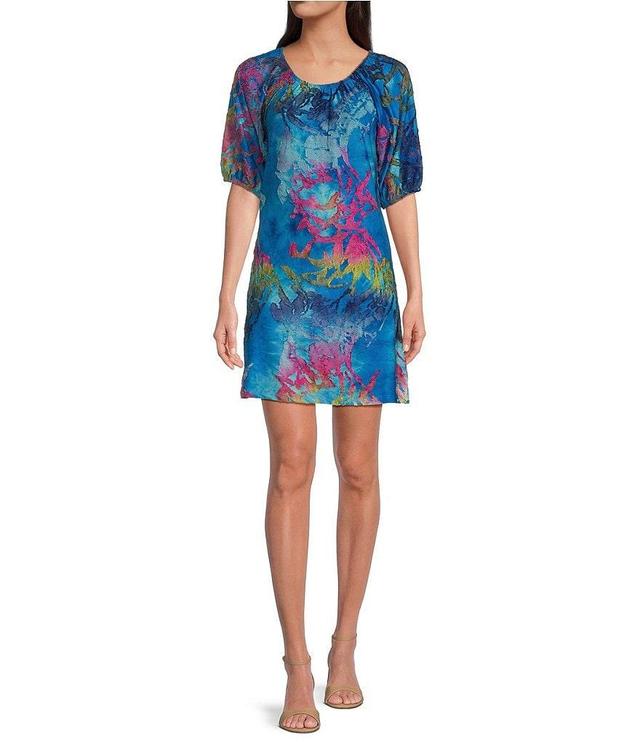 Calessa Burnout Tie Dye Print Scoop Neck Short Sleeve Shift Dress Product Image