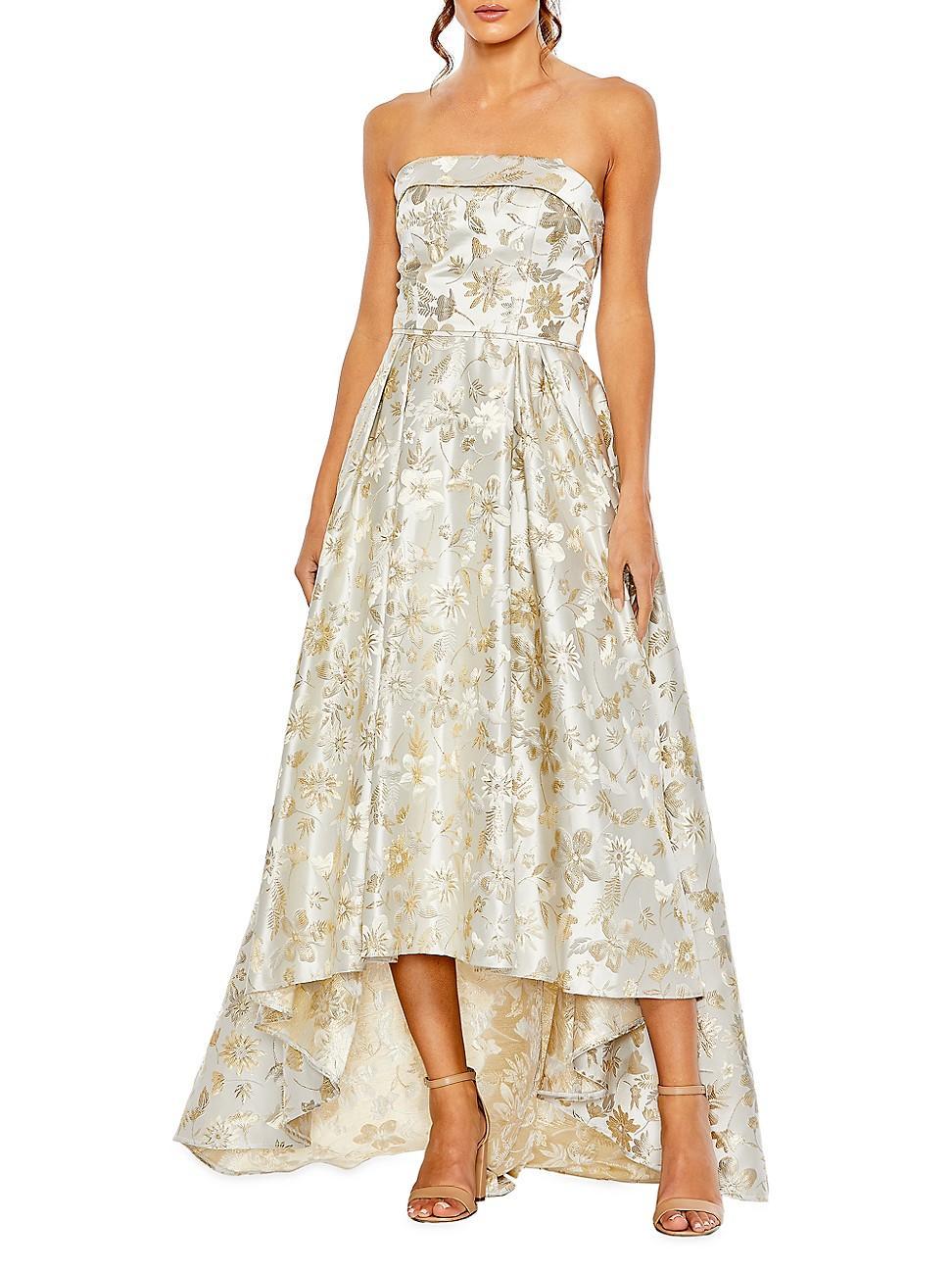 Womens Floral Brocade Strapless High-Low Gown Product Image