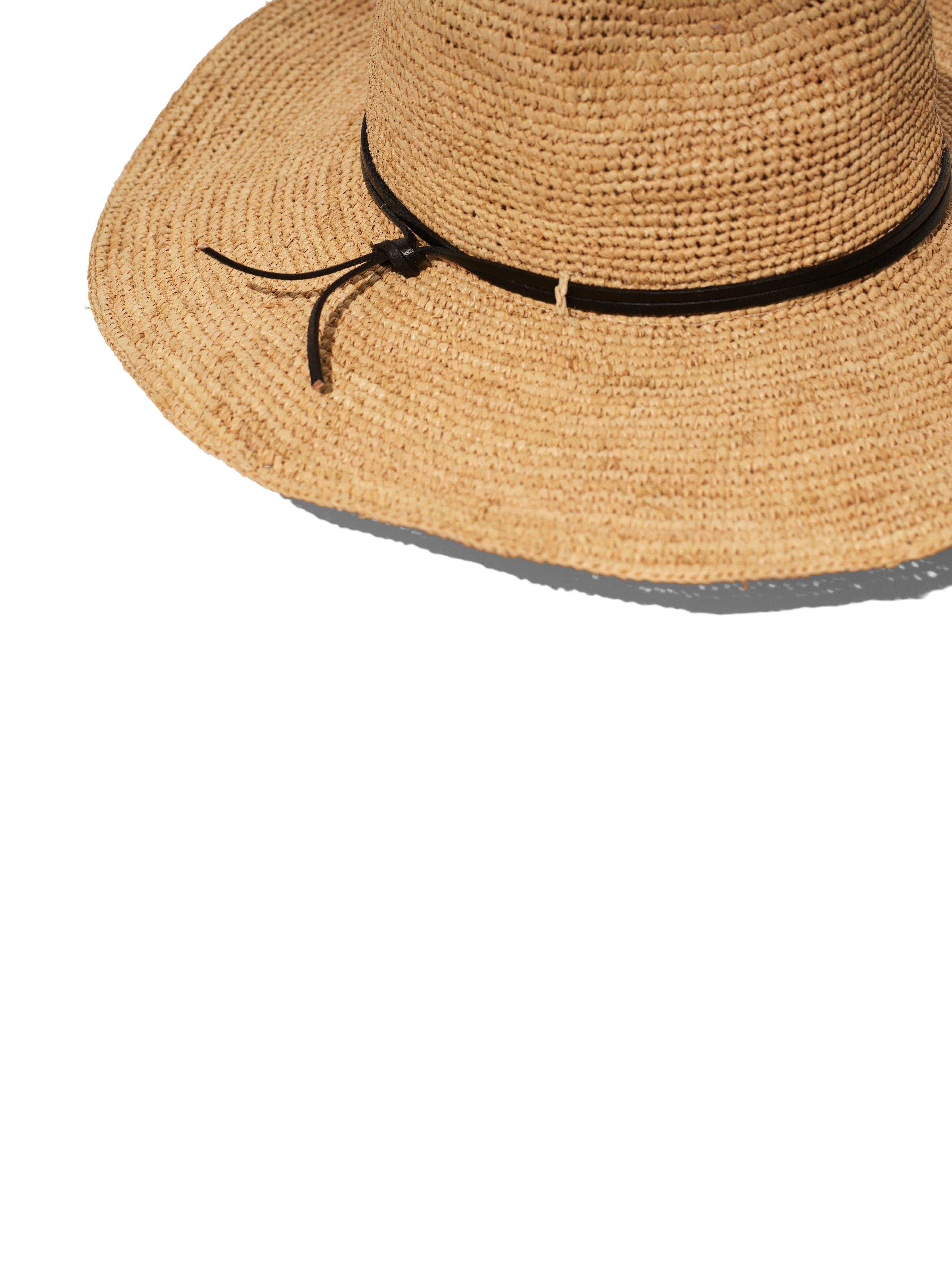 Leather-Trimmed Raffia Straw Hat - Natural Female Product Image