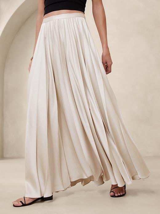 Ness Pleated Satin Maxi Skirt Product Image