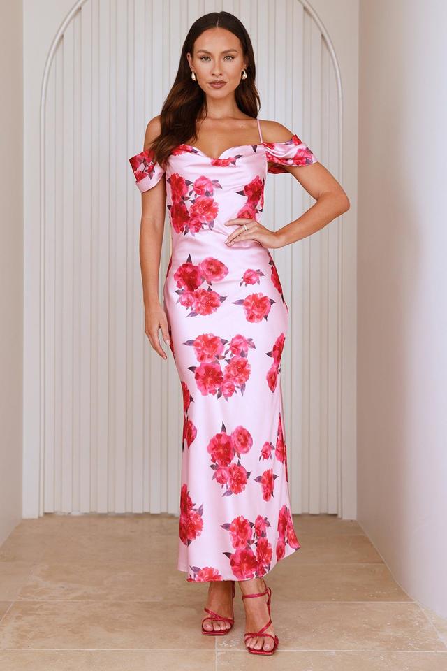 Evening Elegance Satin Maxi Dress Pink Product Image