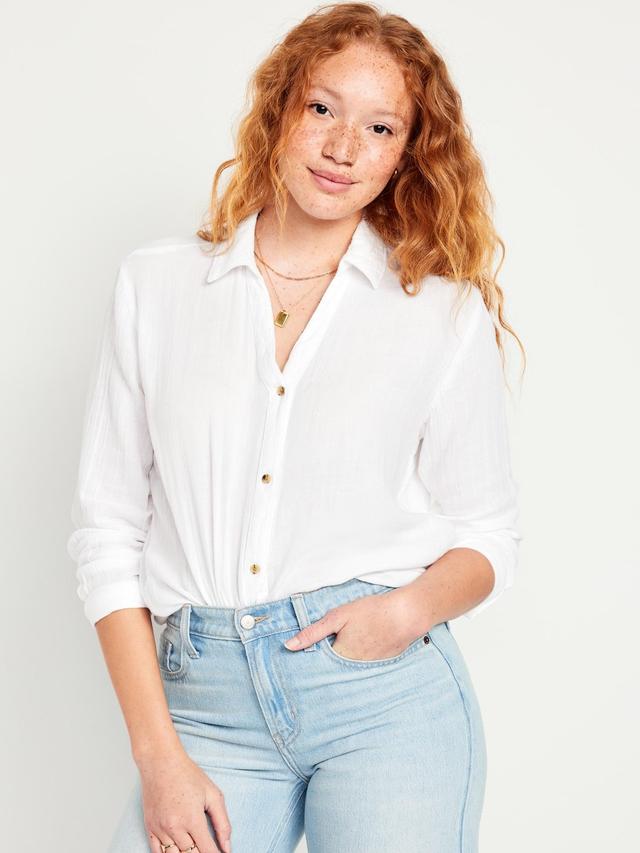 Crinkle Gauze Button-Down Boyfriend Shirt Product Image