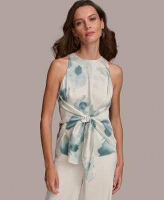 Donna Karan Womens Sleeveless Satin Tie-Front Top Product Image