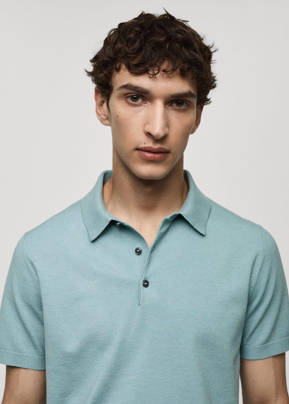 MANGO MAN - Fine-knit polo shirt turquoiseMen Product Image