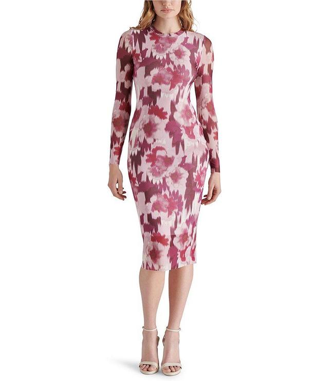 Steve Madden Hailee Floral Printed Mesh Crew Neck Long Sleeve Dress Product Image