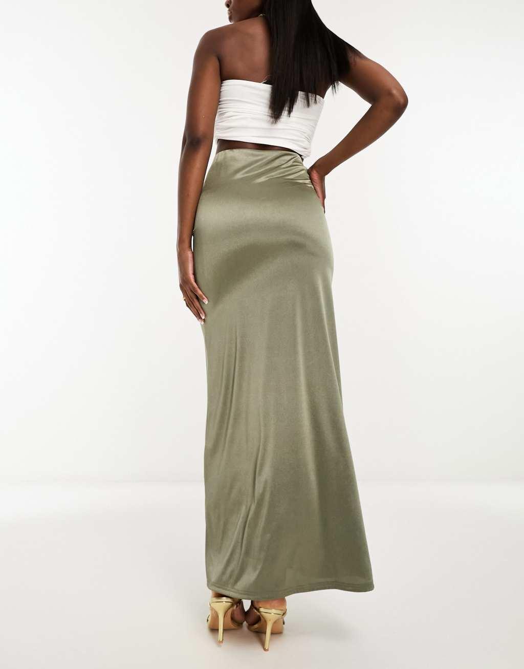 ASOS DESIGN satin twill maxi skirt in olive Product Image