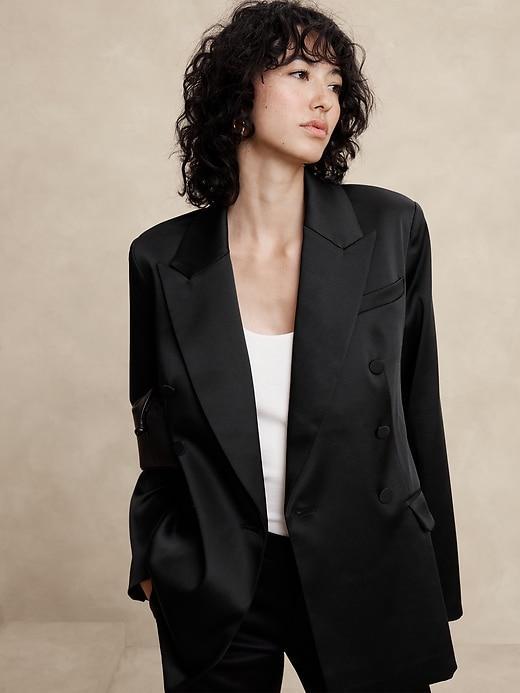 Satin Double-Breasted Blazer Product Image