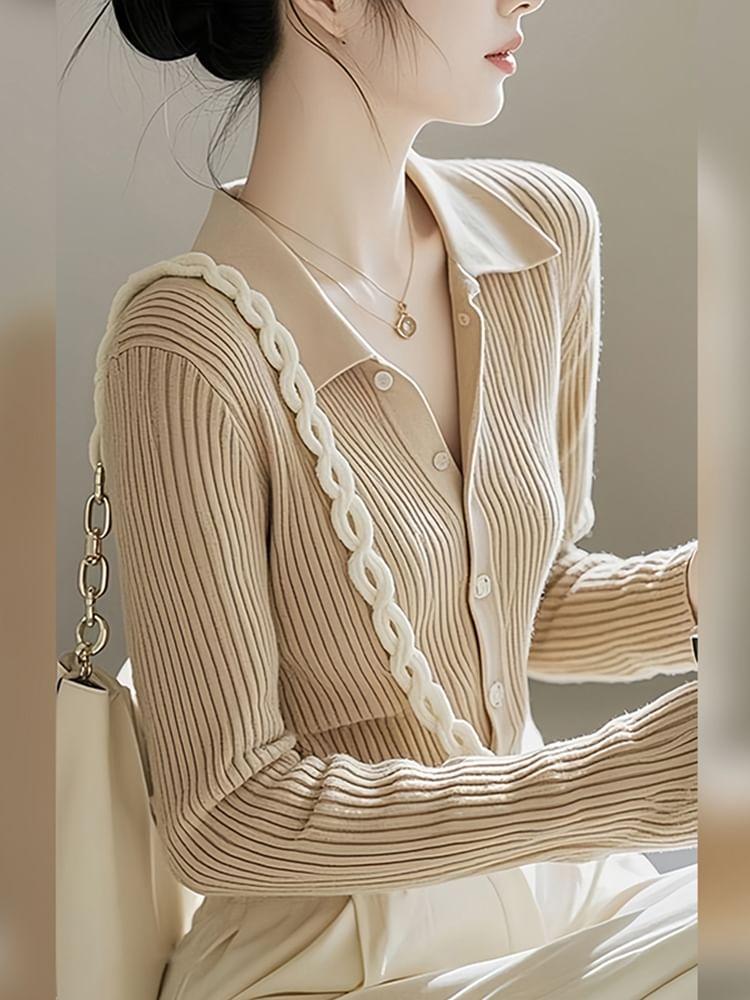 Collared Plain Button-Up Cardigan Product Image