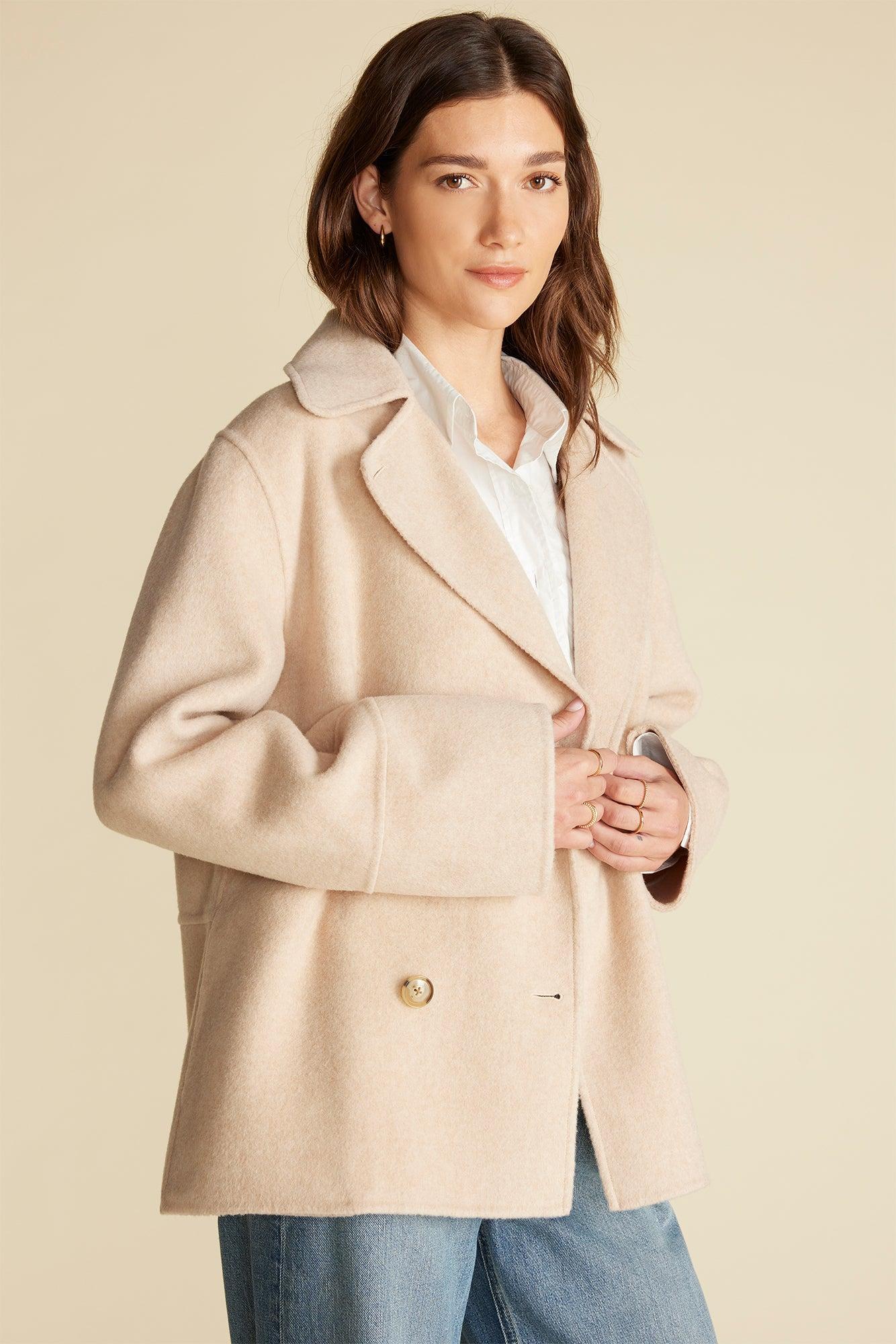 Marcel Wool Pea Coat - Oat Product Image