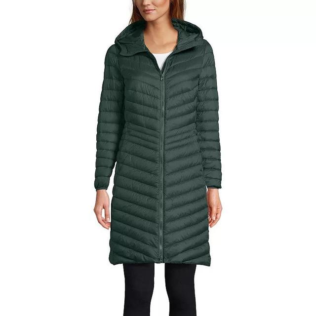 Womens Lands End Hooded Wanderweight Ultralight Packable Long Down Coat Product Image