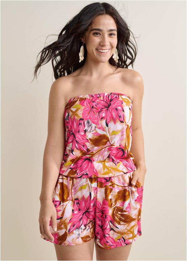 Strapless Casual Romper - Pink Multi Product Image