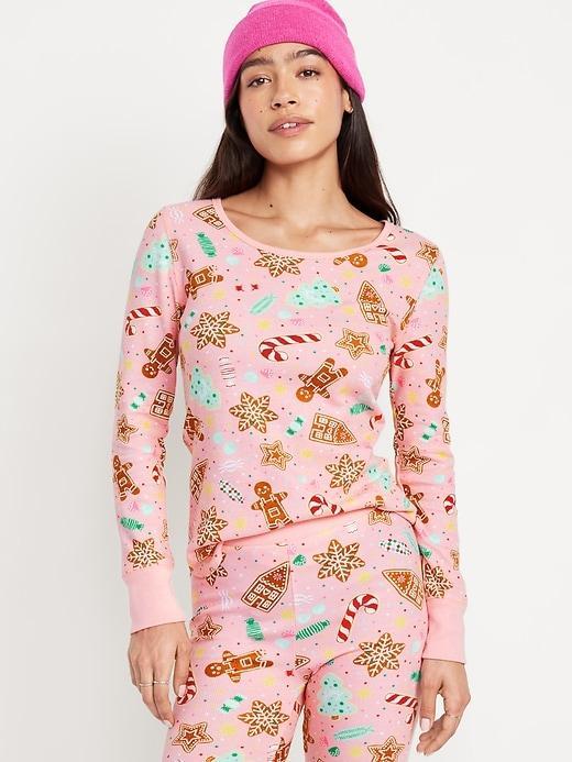 Printed Waffle Pajama Top for Women Product Image