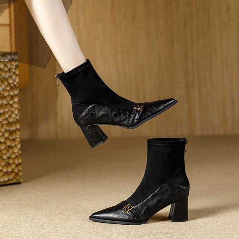 Pointed Double-Strap Chunky Heel Short Boots product image