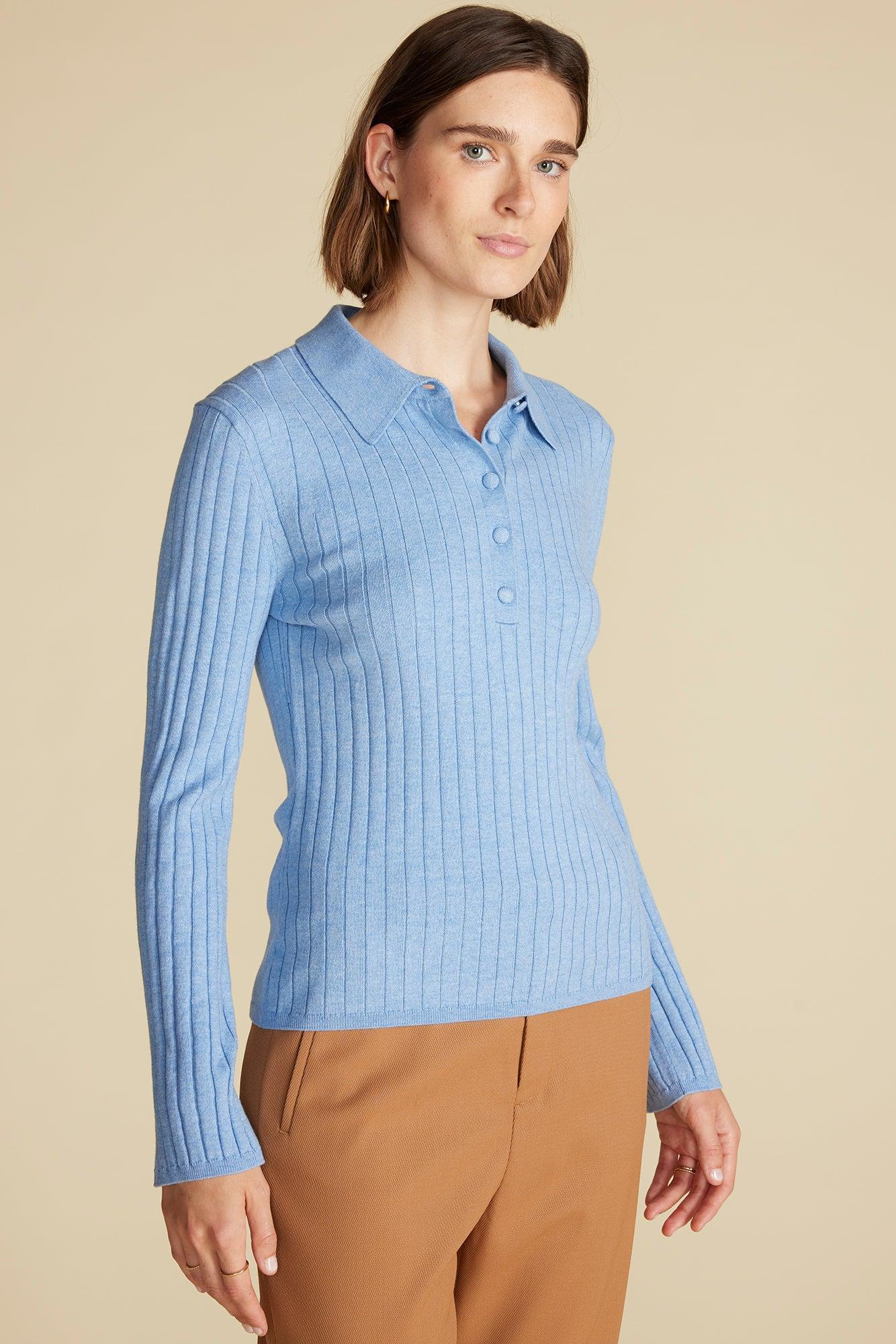 Lorraine Merino Wool Henley Sweater - Sky Blue Product Image