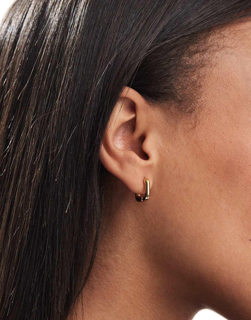 ASOS DESIGN 14k gold plated with huggie hoop earrings in square design Product Image