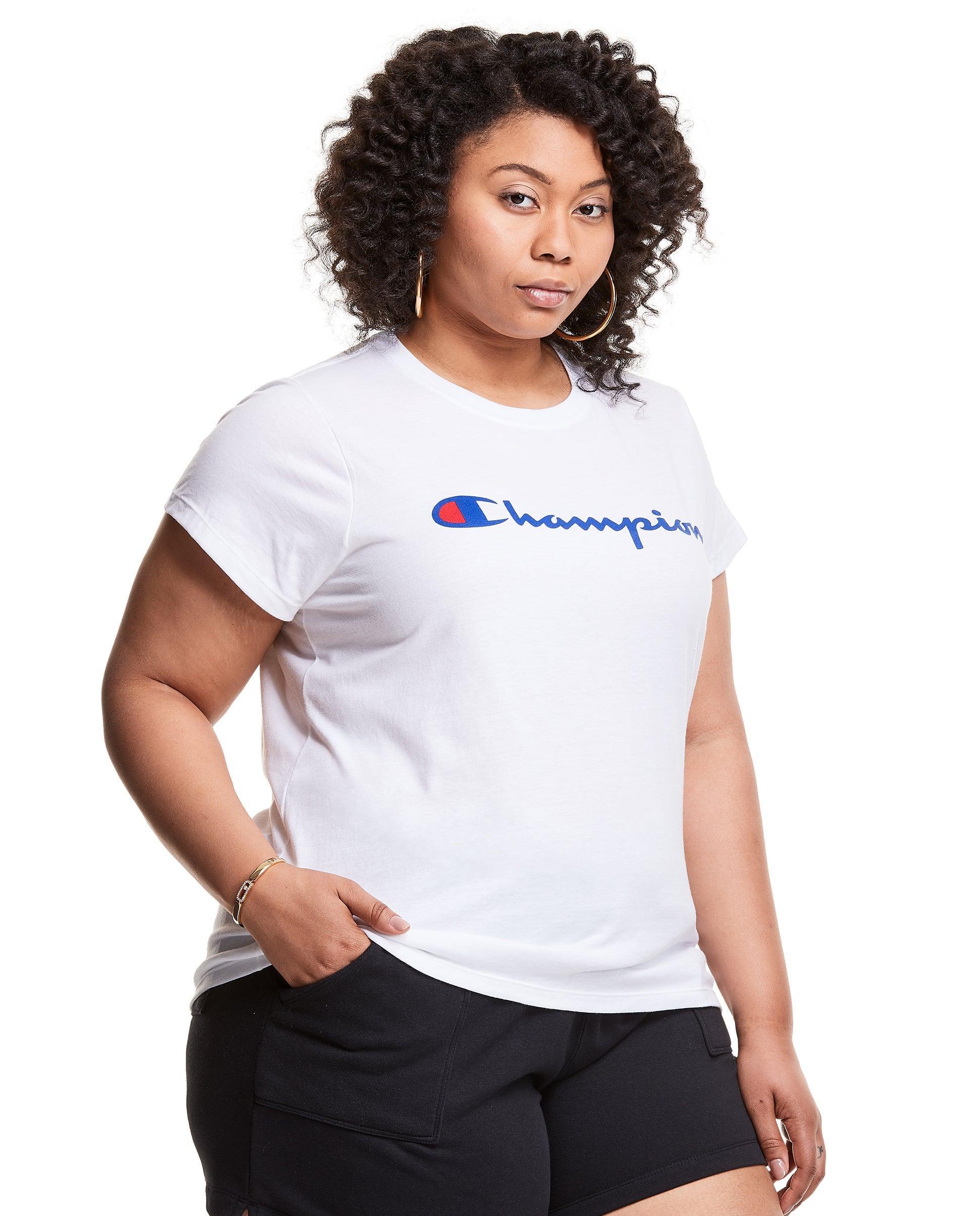 Womens Champion Classic T-Shirt, Script Logo (Plus Size) Black 1X Product Image