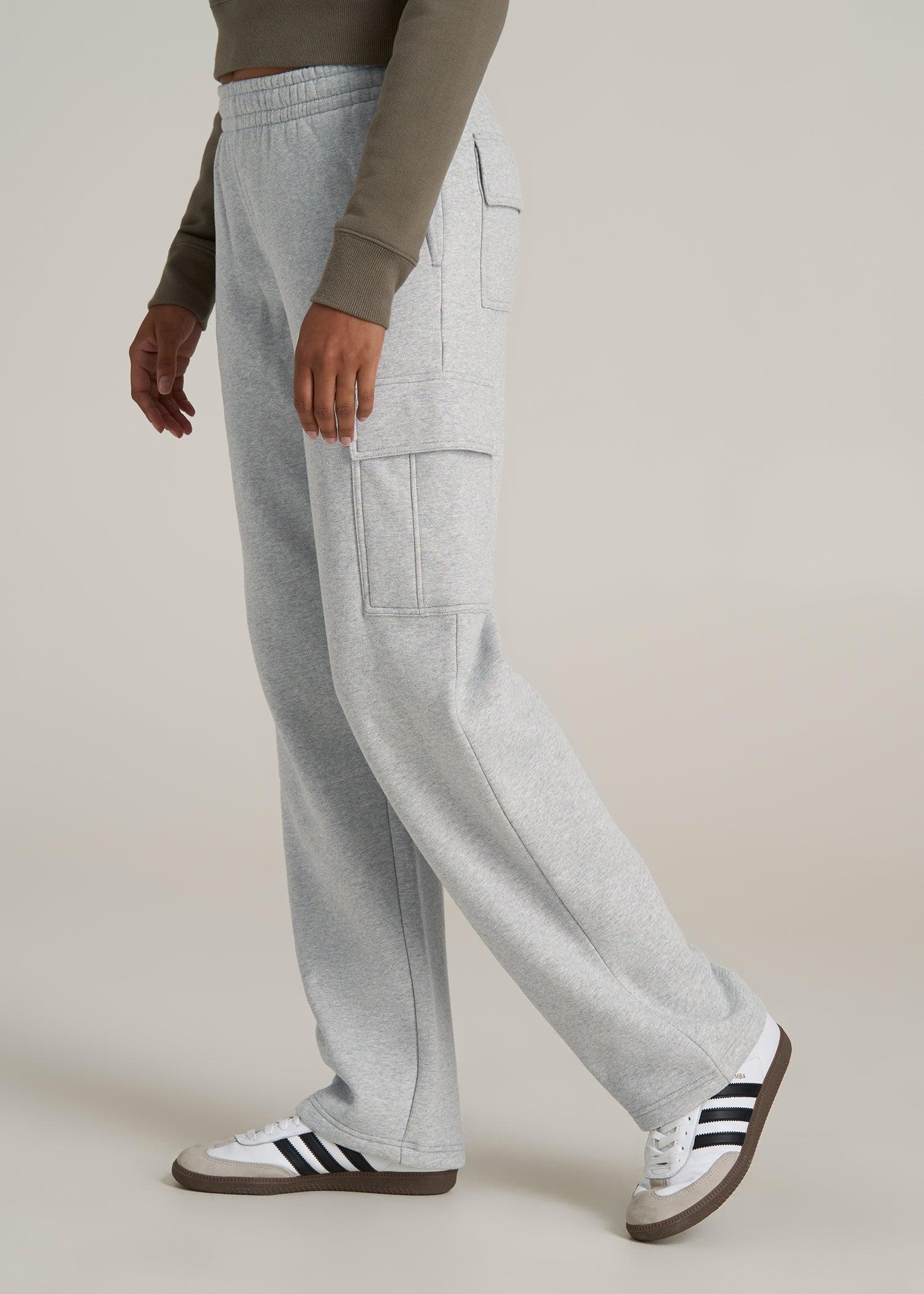 Mid Rise Cargo Fleece Sweatpants for Tall Women in Grey Mix Product Image