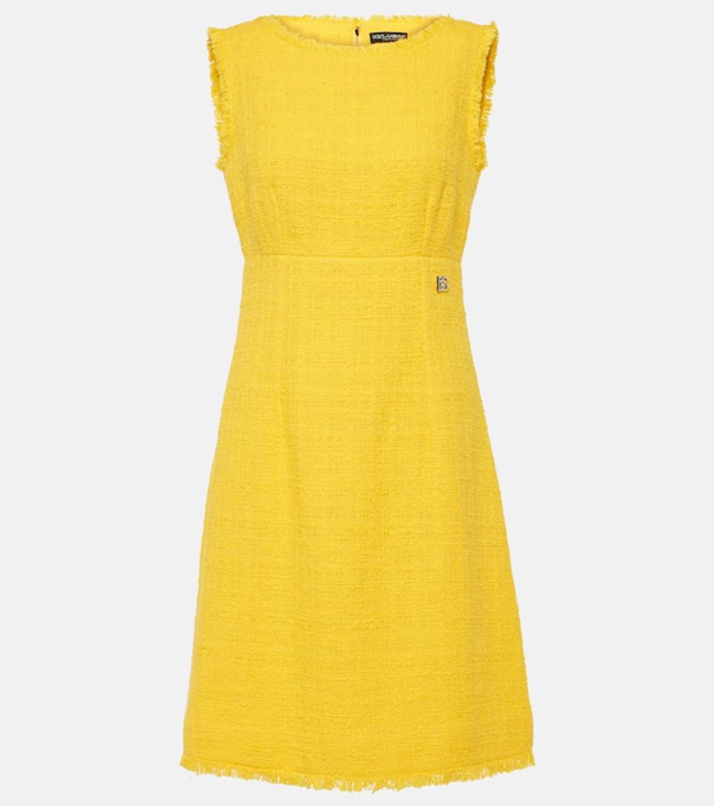 Logo Cotton-blend Tweed Midi Dress In Yellow product image