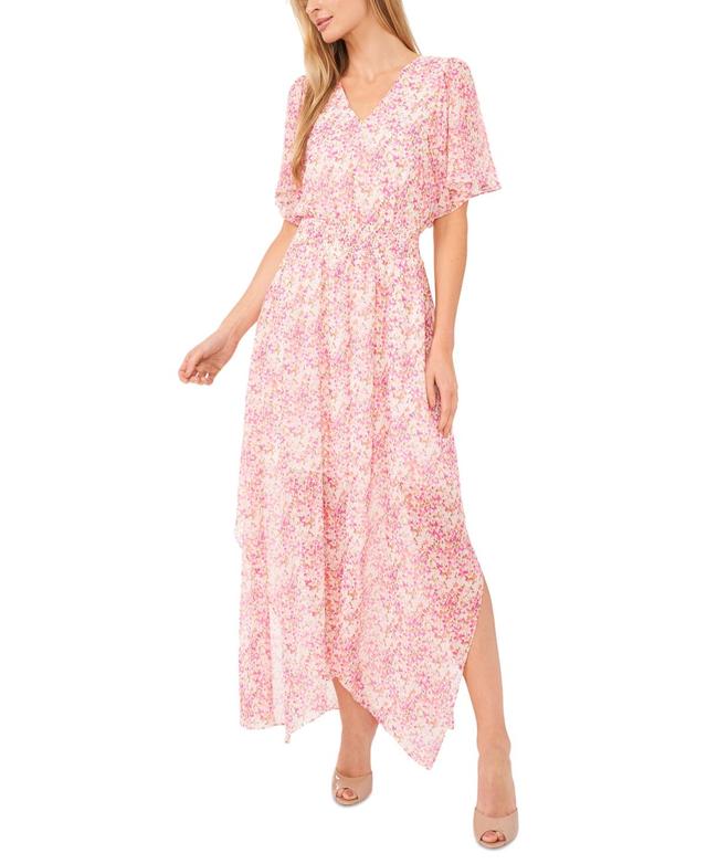 Women's Ditsy Floral Smocked-Waist Flutter-Sleeve Maxi Dress Product Image