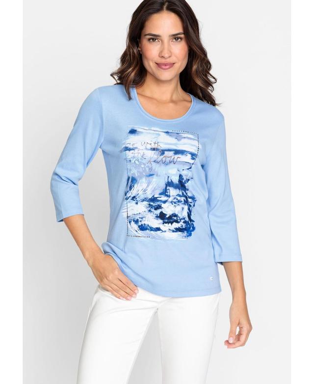 Olsen Womens 100% Cotton 3/4 Sleeve Placement Print T-Shirt Product Image