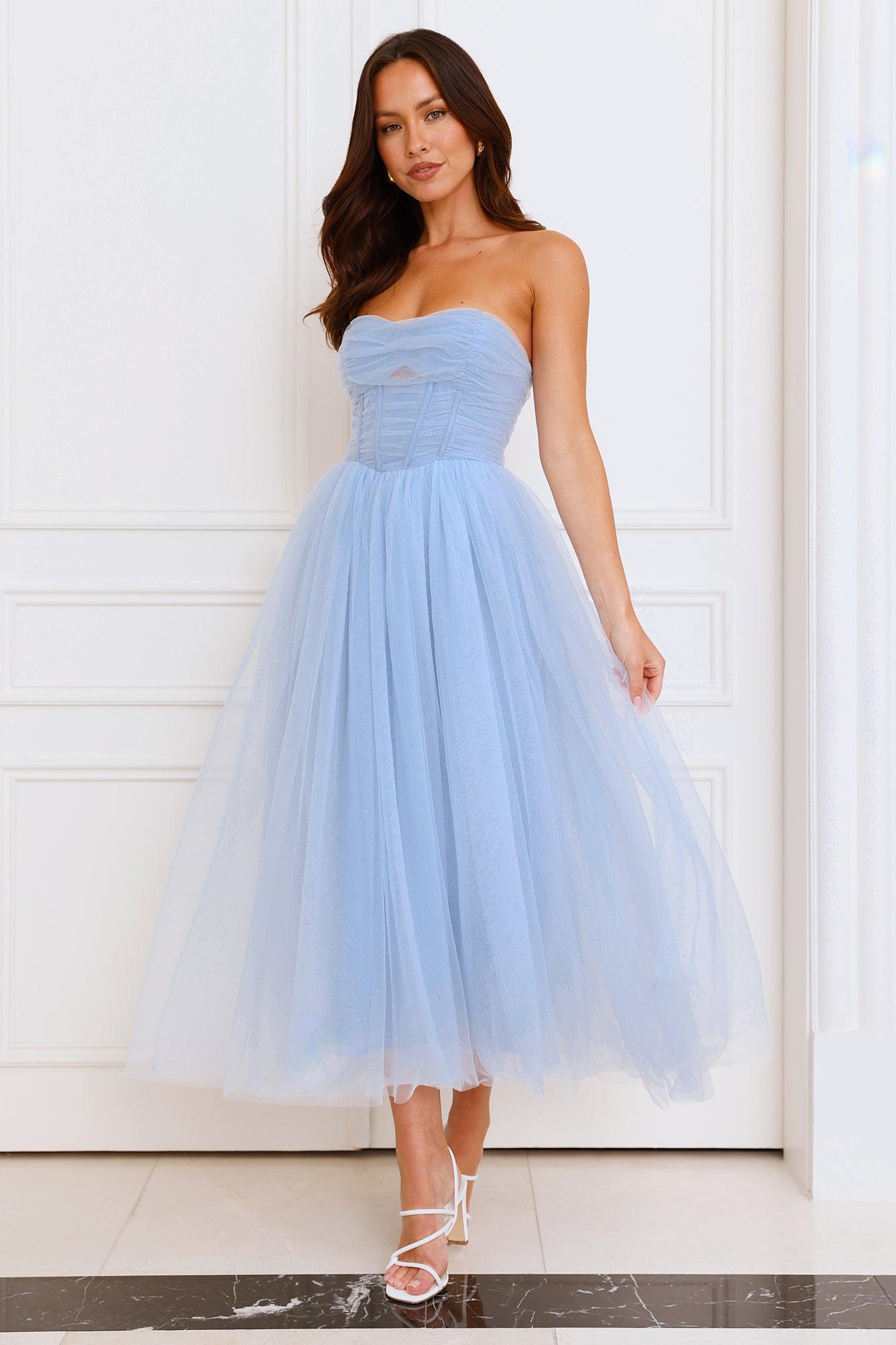 Beauty Pageant Strapless Tulle Midi Dress Blue Product Image