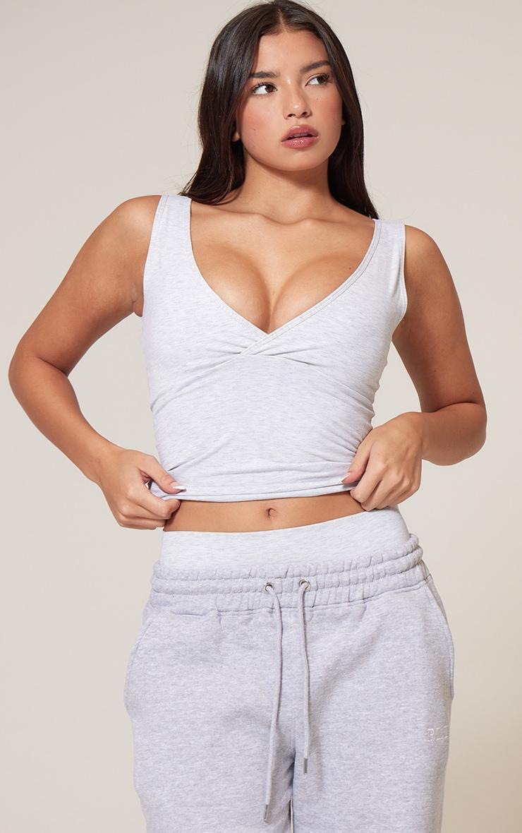 Ash Grey Marl Sculpt V Front Longline Padded Sports Bra Product Image