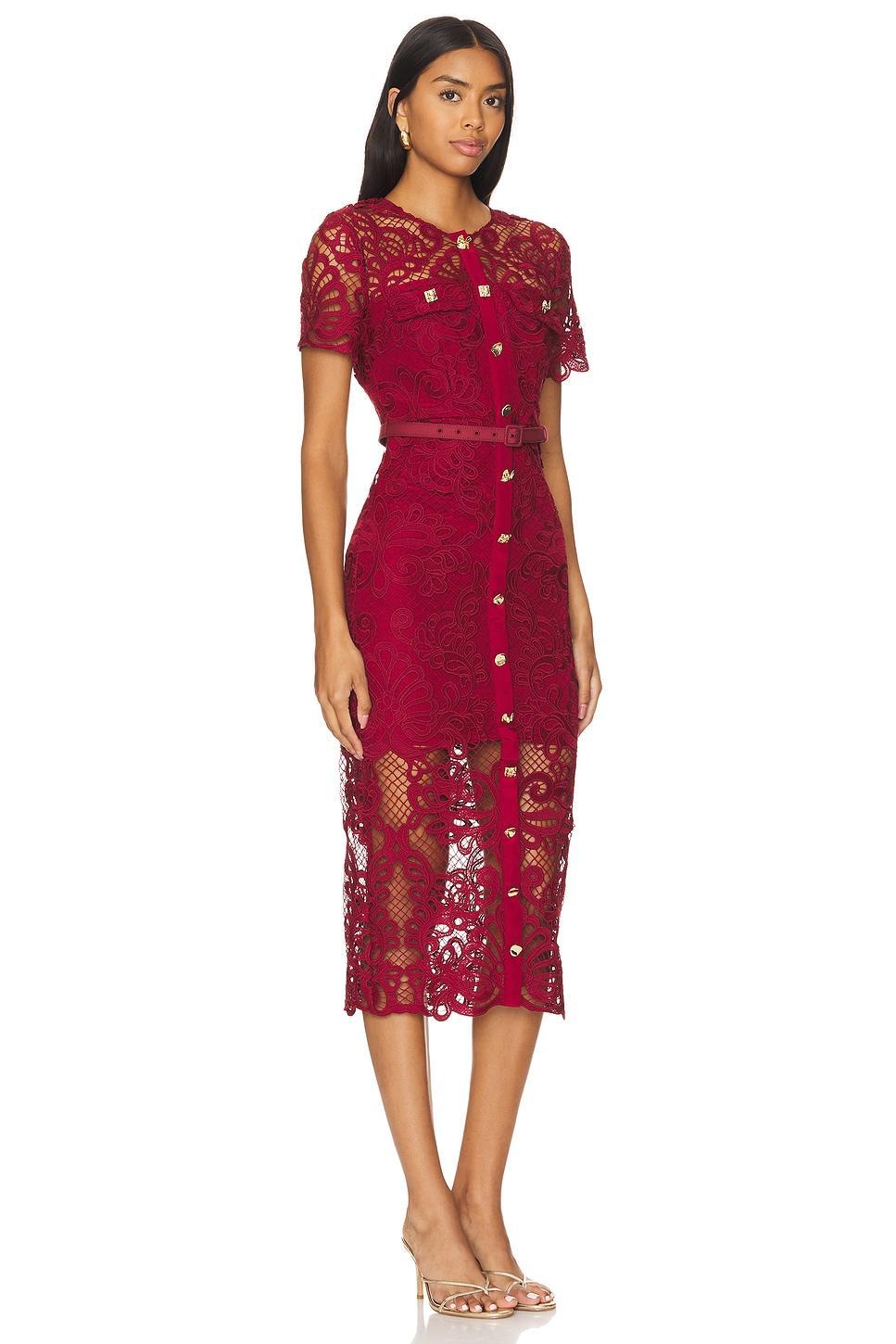 Red Guipure Lace Button Midi Dress self-portrait Product Image