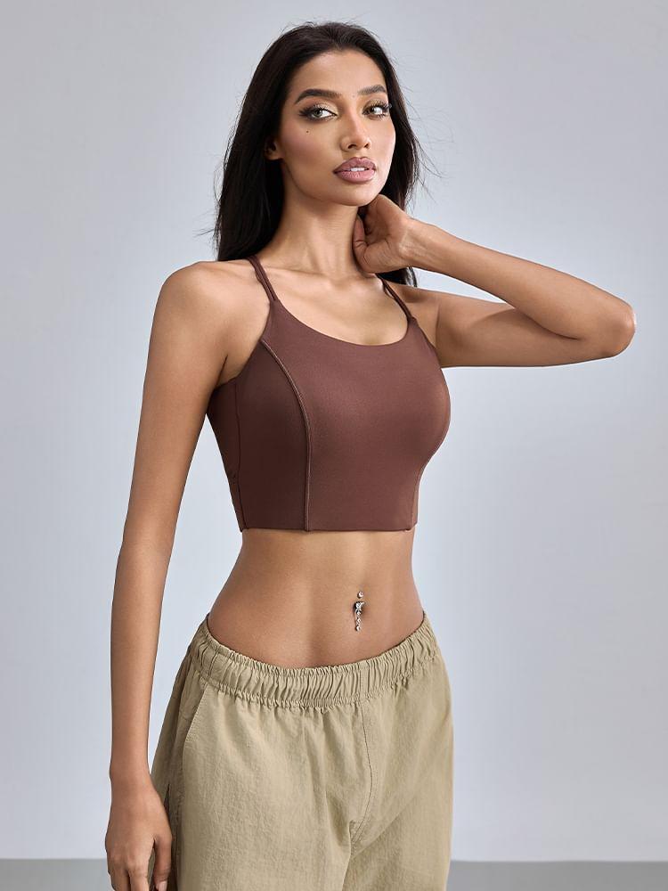 Spaghetti Strap Plain Sports Bra Product Image