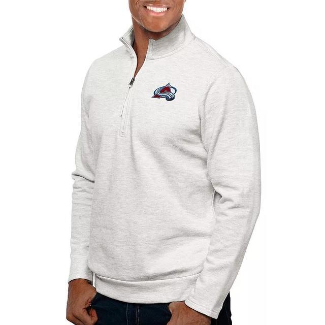 Mens Antigua Heather Gray Colorado Avalanche Gambit Quarter-Zip Pullover Top Product Image