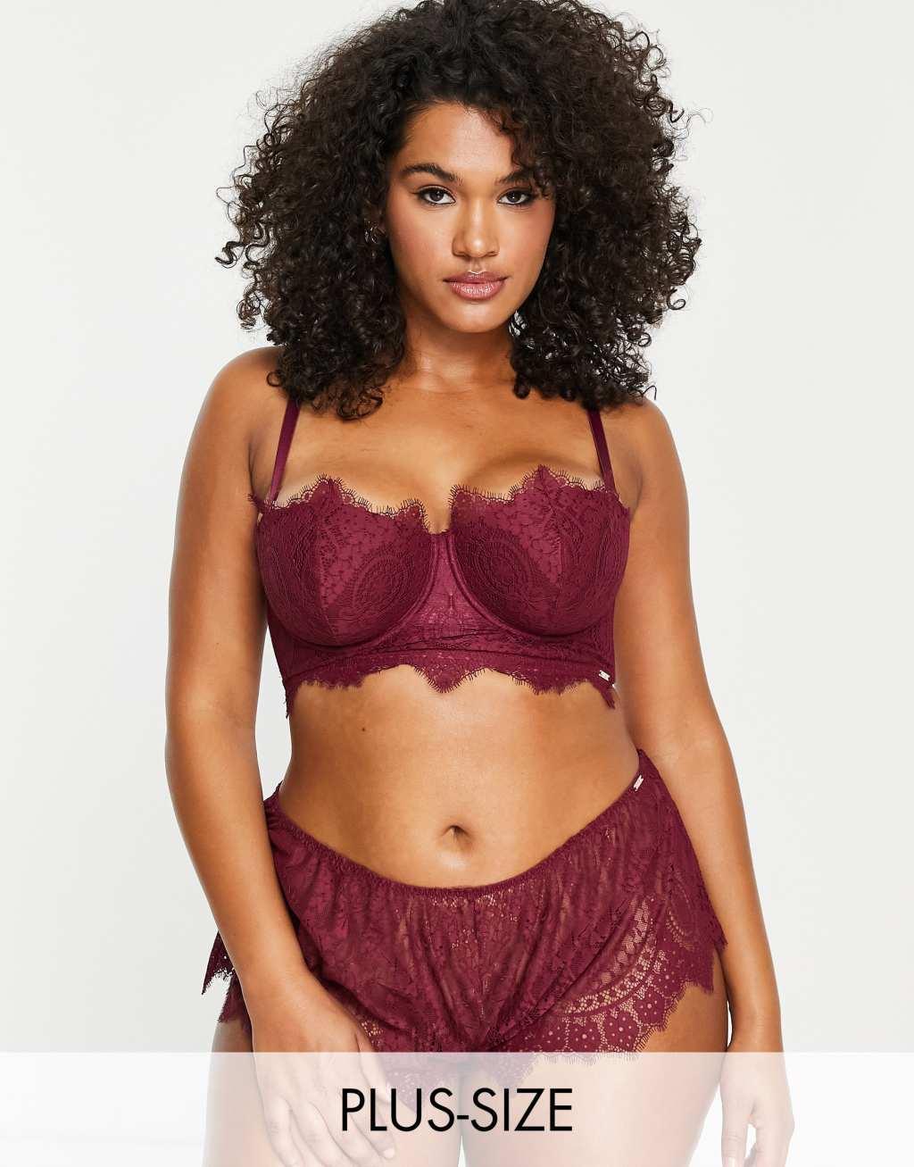 Figleaves Curve Adore lace padded longline multiway balcony bra in redcurrant Product Image