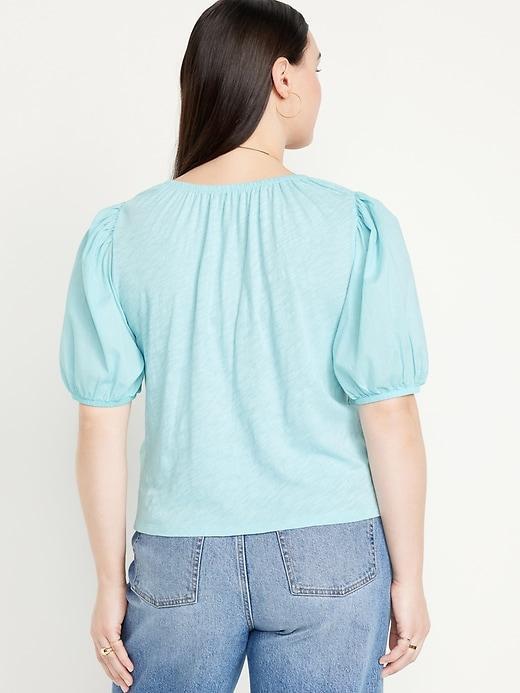 Puff-Sleeve Slub-Knit Top Product Image